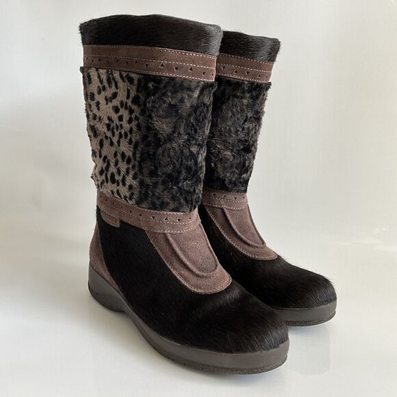 Technica Suede Animal Print Boots Brown Lined Calf High Italy 9 - Picture 12 of 12